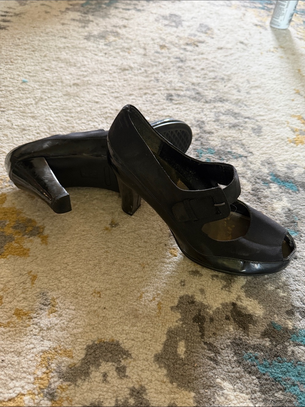 A2 By Aerosoles Black Peep-Toe Mary Jane Heels with Strap